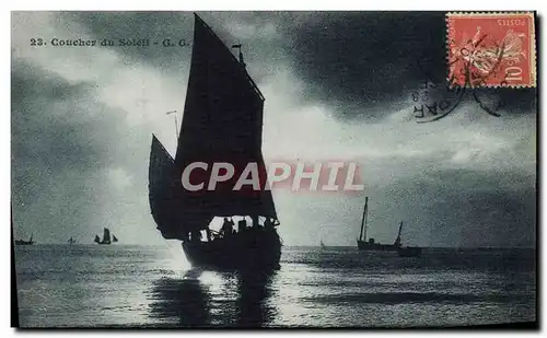 Cartes postales Bateau Peche Coucher de soleil