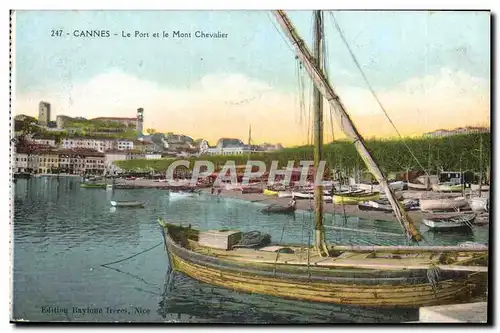 Ansichtskarte AK Bateau Peche Cannes Le port et le Mont chevalier