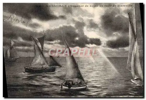 Cartes postales Bateau Peche Marseille Coucher de soleil en rade de Marseille