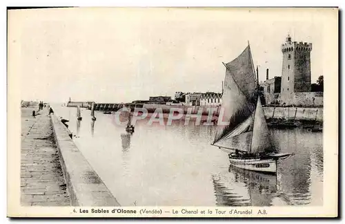 Cartes postales Bateau Peche Les Sables d'Olonne Le chenal et la tour d'Arundel
