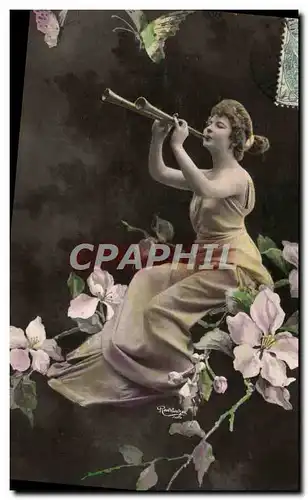 Ansichtskarte AK Fantaisie Papillon Femme Flute de pan