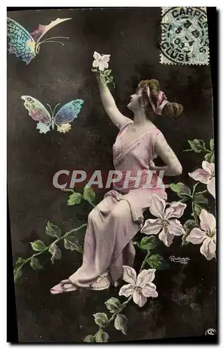 Ansichtskarte AK Fantaisie Papillon Femme