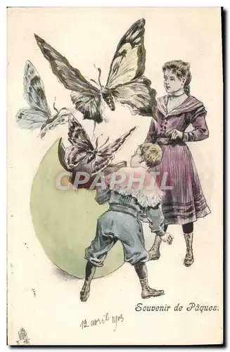 Cartes postales Fantaisie Papillon Enfants Paques