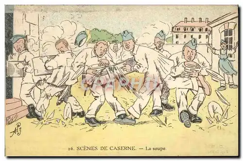 Cartes postales Fantaisie Militaria la soupe