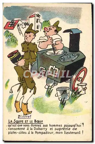 Cartes postales Fantaisie Militaria La soupe et le boeuf Pierrot
