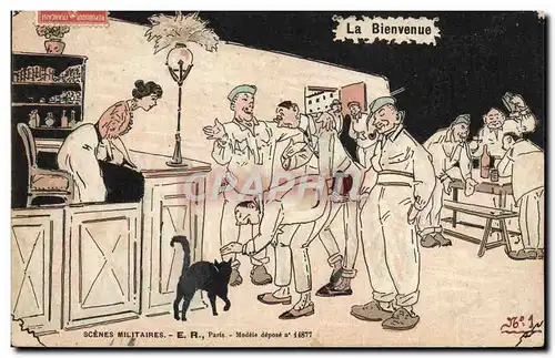 Cartes postales Fantaisie Militaria La bienvenue Chat
