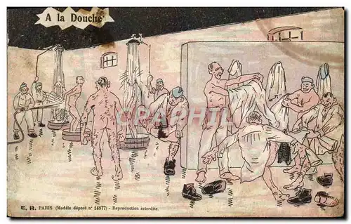 Cartes postales Fantaisie Militaria A la douche