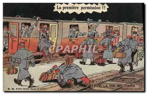 Cartes postales Fantaisie Militaria Train La premiere permission