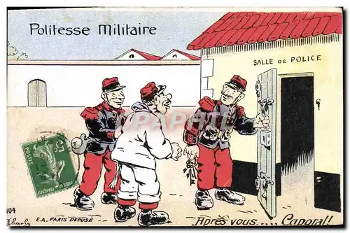 Cartes postales Fantaisie Militaria Politesse militaire Salle de police