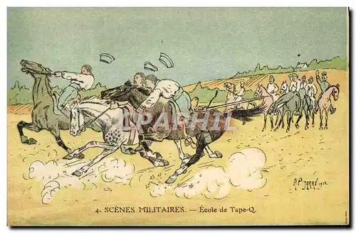 Cartes postales Fantaisie Militaria Ecole de tape Cheval