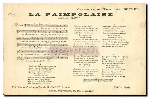 Ansichtskarte AK Folklore Chanson La Paimpolaise Theodore Botrel