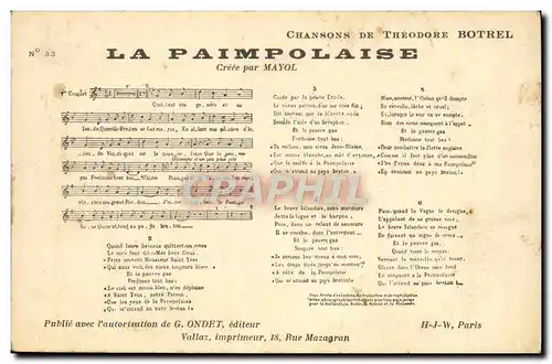 Cartes postales Folklore Chanson La Paimpolaise Theodore Botrel