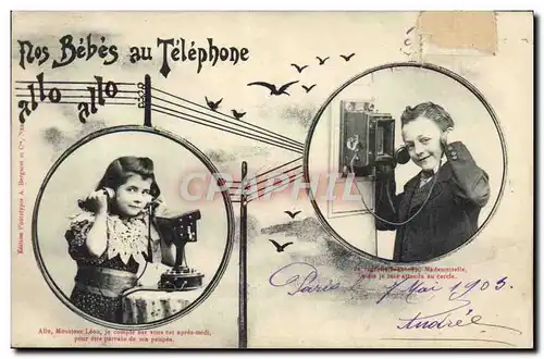 Ansichtskarte AK Fantaisie Telephone Nos bebes au telephone