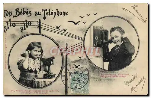 Cartes postales Fantaisie Telephone Nos bebes au telephone