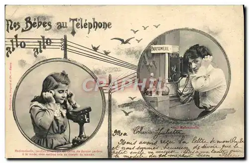 Cartes postales Fantaisie Telephone Nos bebes au telephone