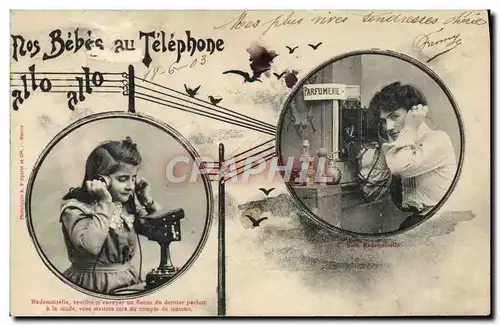 Cartes postales Fantaisie Telephone Nos bebes au telephone