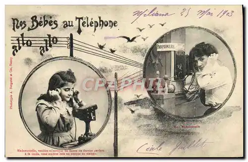 Cartes postales Fantaisie Telephone Nos bebes au telephone