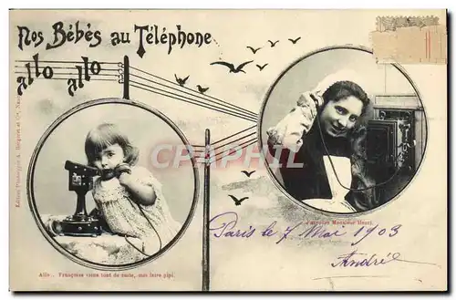 Cartes postales Fantaisie Telephone Nos bebes au telephone