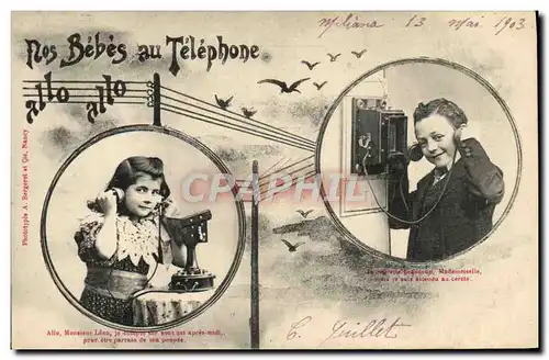 Cartes postales Fantaisie Telephone Nos bebes au telephone