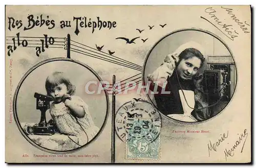 Cartes postales Fantaisie Telephone Nos bebes au telephone