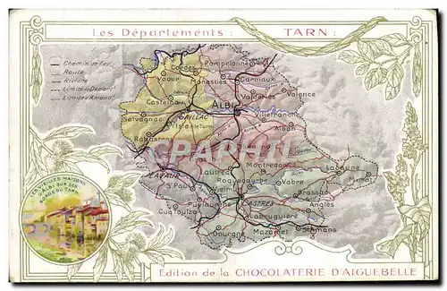Cartes postales Carte geographique Chocolaterie d&#39Aiguebelle Tarn
