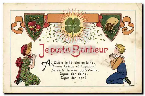 Cartes postales Fantaisie Enfant Porte Bonheur Trefle Coeur