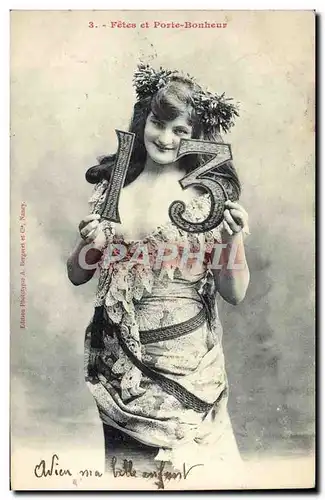 Cartes postales Fantaisie Femme Fetes et Porte Bonheur Chiffre 13