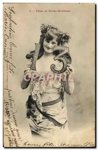 Cartes postales Fantaisie Femme Chiffre 13 Porte bonheur