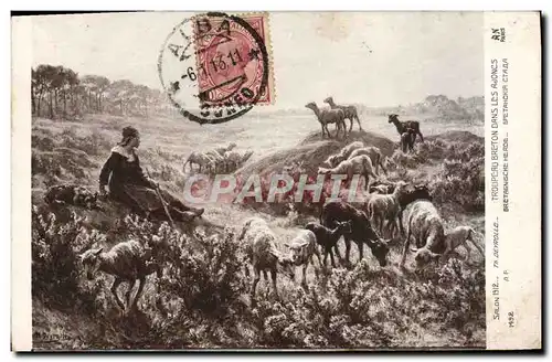 Cartes postales Chevre Salon 1912 Deyrolle Troupeau breton dans les ajoncs