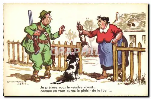 Ansichtskarte AK Fantaisie Humour Chasse Chasseur Chien Jean Chaperon Lapin