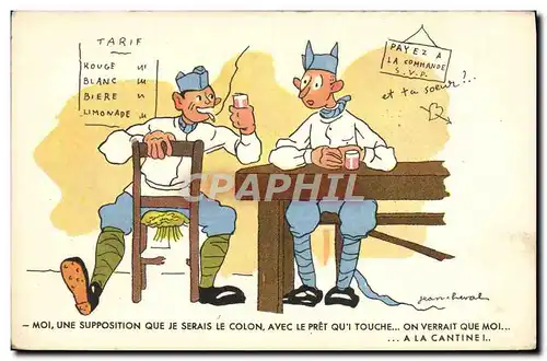 Cartes postales Fantaisie Militaria Jean Cheval Cantine