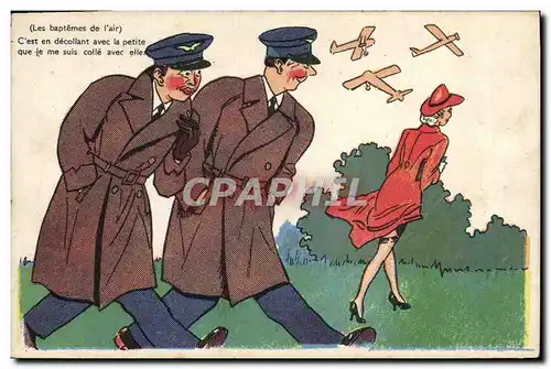 Cartes postales Fantaisie Militaria Les baptemes de l&#39air Avions Avion