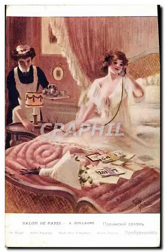 Cartes postales Fantaisie Telephone Femme Salon de Paris Guillaume Le reveil