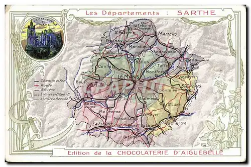 Cartes postales Carte geographique Chocolaterie d&#39Aiguebelle Sarthe