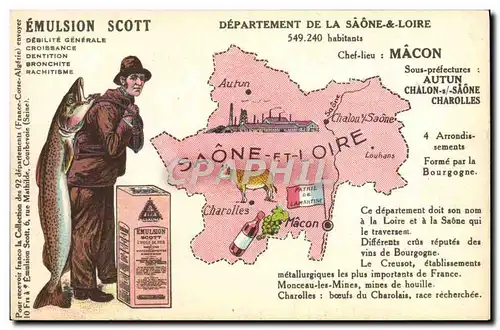 Cartes postales Carte geographique Saone et Loire Macon Emulsion Scott Poisson