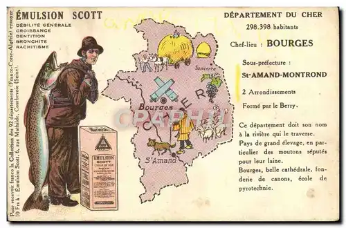 Cartes postales Carte geographique Departement du Cher Bourges Emulsion Scott Poisson