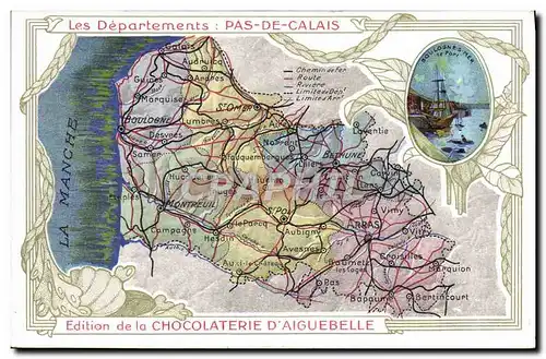 Cartes postales Carte geographique Chocolaterie d&#39Aiguebelle Pas-de-Calais Boulogne sur Mer