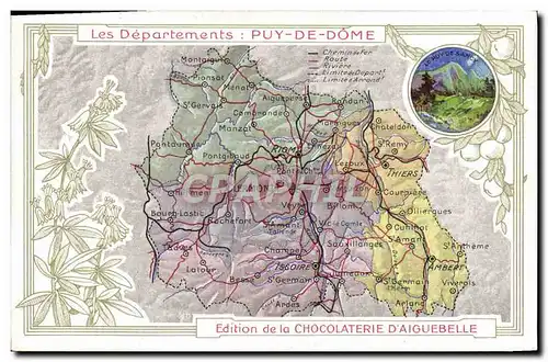 Cartes postales Carte geographique Chocolaterie d&#39Aiguebelle Puy-de-Dome Puy de Sancy
