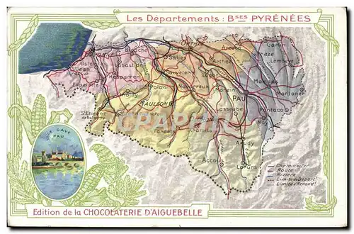 Cartes postales Carte geographique Chocolaterie d&#39Aiguebelle Basses Pyrenees