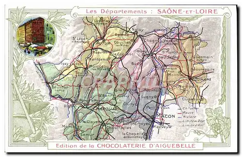 Cartes postales Carte geographique Chocolaterie d&#39Aiguebelle Saone et Loire