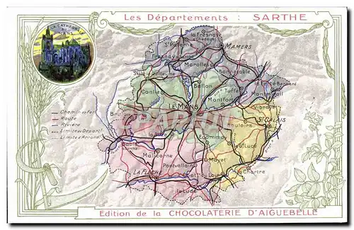 Cartes postales Carte geographique Chocolaterie d&#39Aiguebelle Sarthe Le Mans