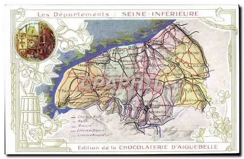 Cartes postales Carte geographique Chocolaterie d&#39Aiguebelle Seine Inferieure Grosse horloge du roi Rouen