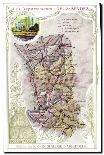 Ansichtskarte AK Carte geographique Chocolaterie d&#39Aiguebelle Deux-Sevres Chateau de Niort