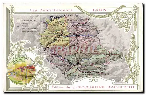 Cartes postales Carte geographique Chocolaterie d&#39Aiguebelle Tarn Gorges du Tarn