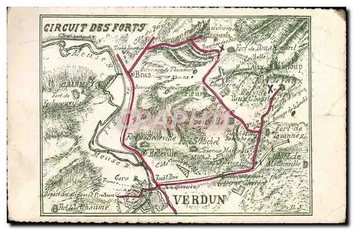 Cartes postales Carte geographique Circuit des forts de Verdun Millitaria
