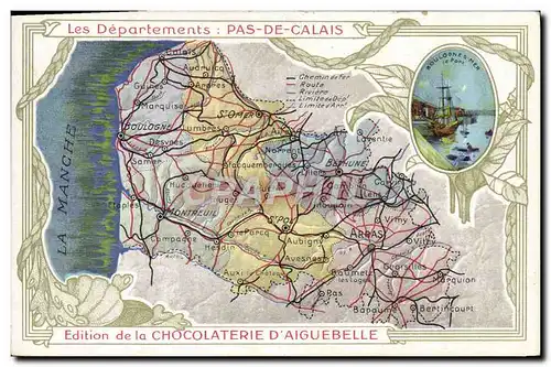 Cartes postales Carte geographique Chocolaterie d&#39Aiguebelle Pas-de-Calais Boulogne sur Mer