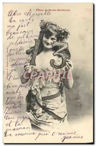 Cartes postales Fantaisie Femme Porte Bonheur Chiffre 13