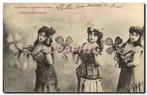 Cartes postales Fantaisie Le trefle a quatre feuilles Porte bonheur Femmes