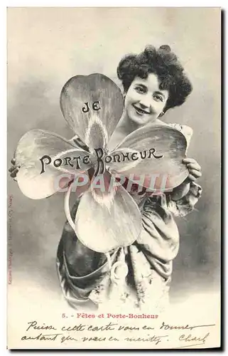 Cartes postales Fantaisie Femme Trefle Porte bonheur