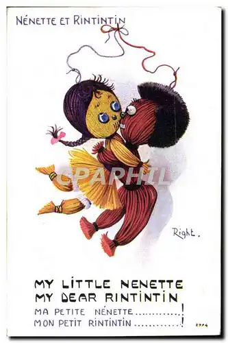 Cartes postales Fantaisie Porte bonheur Nenette et Rintintin My little Nenette My dear Rintintin